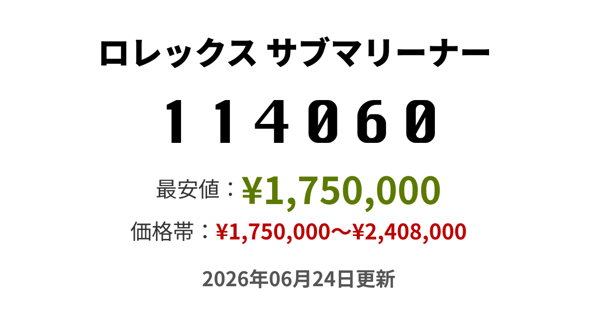 114060の価格・値段一覧 - ロレックス サブマリーナー - 腕時計投資.com